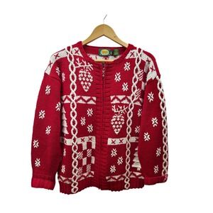 Cabelas Nordic Full-Zip Sweater Women S Red White Cable Knit‎ Holiday Cardigan
